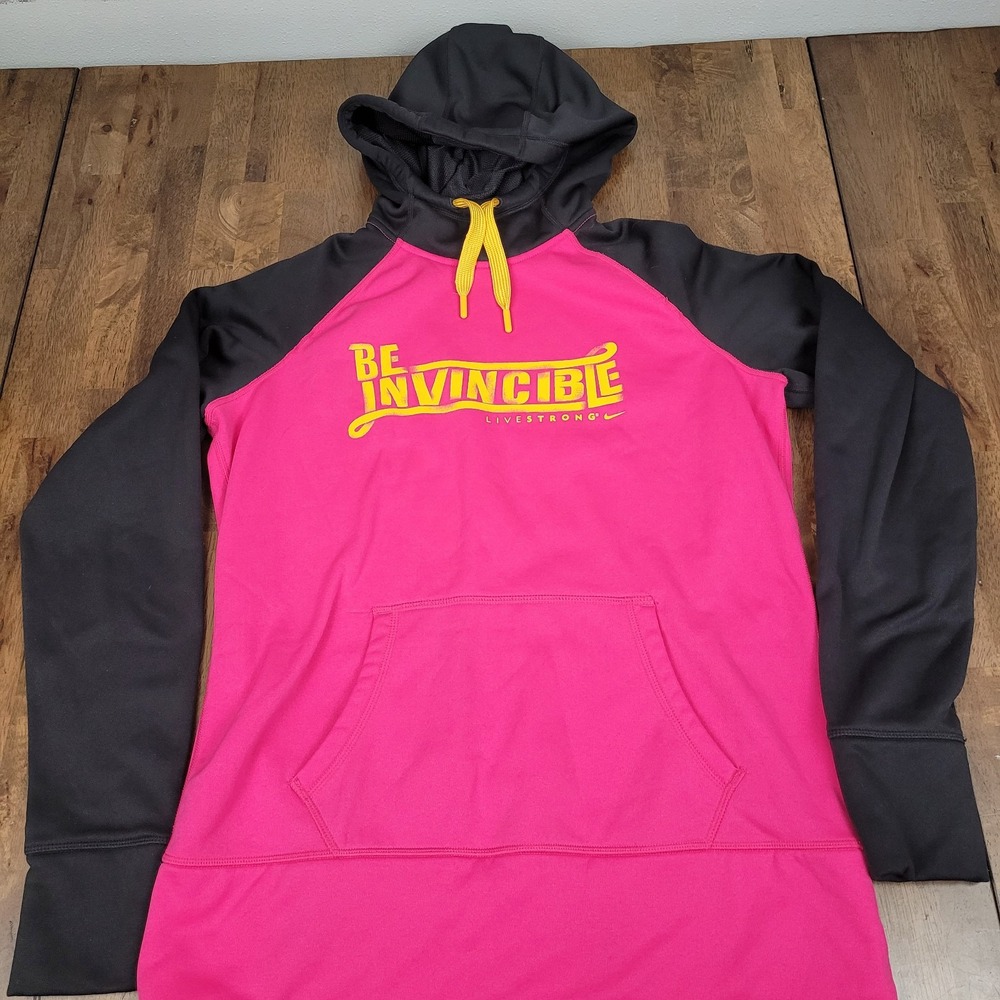 Nike LivestrONG Be Invincible Hoodie Womens Therma Fit Pink Black Sweatshirt Lg